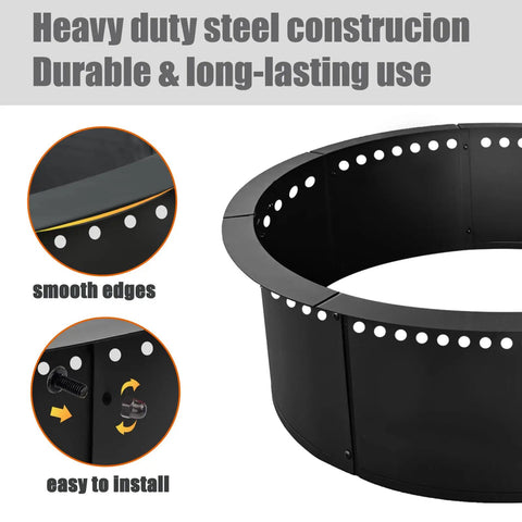 Smokeless Fire Pit Ring Insert Heavy Duty Steel Rim For DIY Fire Pits 40 Inch Outer 36 Inch Inner showing steel construction