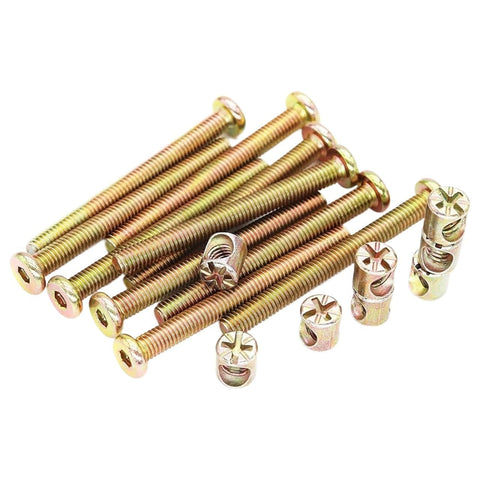 M6x50mm Hex Furniture Bolt And Barrel Nut Set For Wood Cabinet Assembly, Heavy Duty Carbon Steel With Zinc Plating, 5 Or 10 Pack