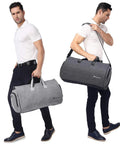 man holding convertible garment duffel bag for travel