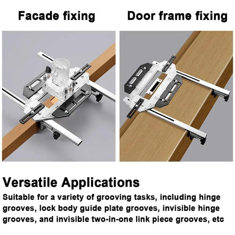 Foolproof Wood Door Grooving Positioner Featuring Flexible Door Hinge Router Template for hinge and door frame fixing applications.