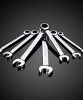 Eight Piece Ratchet Wrench Set With Universal Spanners For Auto Car Repair Compact Pro Grade Anti Rust Plating Easy Grip Handles