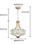 Three Ring Crystal Chandelier With LED Ceiling Light, 3 Color Changeable Flush Mount Pendant, Adjustable dimensions shown