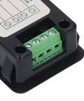 Close-up of the Open Transformer AC Multimeter Digital Energy Meter KWSAC300-100A wiring terminal detail, black casing.