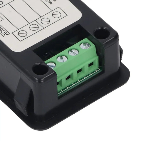 Close-up of the Open Transformer AC Multimeter Digital Energy Meter KWSAC300-100A wiring terminal detail, black casing.