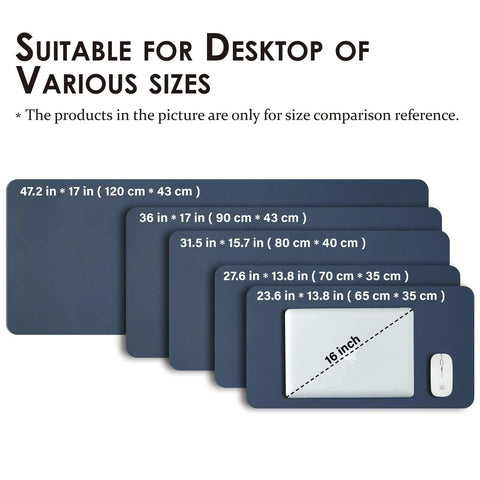 Size comparison of Leather Desk Pad For Home Office And Workspace Non Slip PU Desk Mat Large Desk Pad With Protective Surface Ideal For Mouse And Keyboard Desk Organization Dark Blue 31.5 By 15.7 Inches
