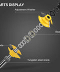 Exploded view of Three Piece One Half Inch Shank Router Extension Tenon Drill Bit Set parts showing tungsten steel shank and bearings.