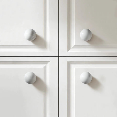 Natural White Marble Round Cabinet Knobs Set Of 4 With 8 Screws Marble Ball Drawer Pulls on white cabinets
