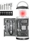 Front view of 2-In-1 Camping Lantern And 15 Piece Tool Kit For Outdoors And Survival Gear, Portable Emergency Set