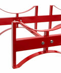 Heavy Duty Steel Drum Storage Rack For 55 Gallon Metal Drums, red metal frame with curved supports, side view angle.