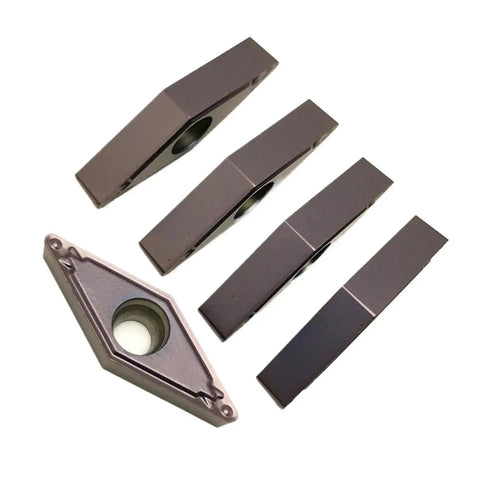 Top Notch 10 Pc Indexable Carbide Lathe Tool Set For Precision Steel Turning. VBMT inserts displaying durable carbide material.