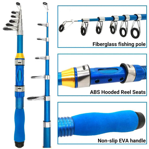 Kids Fishing Rod Set 1.5M Telescopic Pole With Reel, Line And Tackle Kit featuring fiberglass pole and EVA handle