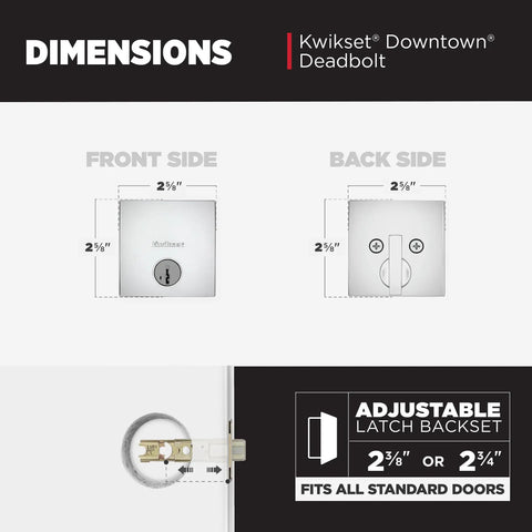 Downtown Deadbolt Lock With SmartKey Rekey Security Polished Chrome Exterior Keyed Front Door Lock Pick Resistant dimensions