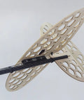 Tail assembly of Balsa Wood Glider FD12 Windrunner F3K Discus Launch Glider RC Kit, showcasing balsa material with hexagonal cutouts.