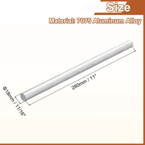 Round Aluminum Rod 18mm Diameter, 11 Inch Length, 7075 Aluminum Bar Stock for Lathe Projects, DIY Crafts, Heavy Duty Industrial Use, Built to Last, Corrosion Resistant Aluminum Rod, 280mm silver rod
