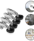 Four Pack Glass Door Hinges For Frameless Cabinets With Soft Close Dampers Built To Last High Strength Quiet Cabinet Hinges Clamp For Glass Display And Kitchen Doors, shown in a set of four with metal construction.