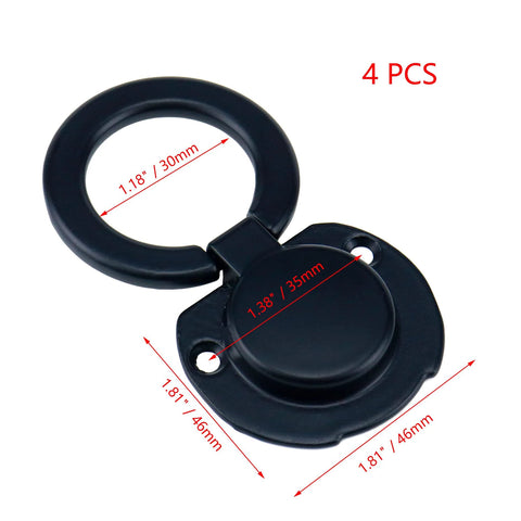 Four Pack Matte Black Recessed Ring Pull Handles For Cabinets And Drawers Round Concealed Door Pull Knobs With 1.38 Inch Hole Centers