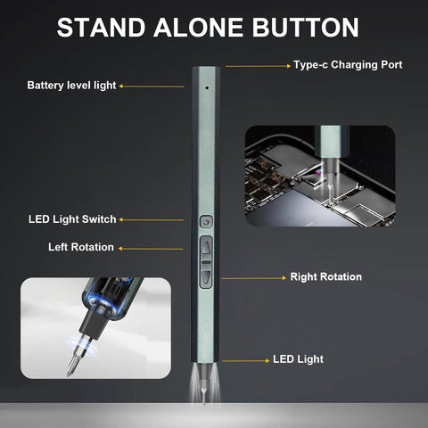 30 In 1 Electric Screwdriver Kit With 24 Magnetic S2 Steel Bits And 3 LED Lights, precision tool features and charging port