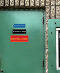 Black Electrical Room Sign Easy To Read For Doors Panels And Walls Keeps Staff And Emergency Pros In The Know About Electrical Rooms Compliant Durable Available In 2x6 And 2.75x7 And 3x9 Inches. on green door