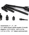 38 Piece One Half Inch Drive Deep Impact Socket Master Set With 10 Inch Quick Release Ratchet And Accessories, SAE And Metric Deep Sockets From Three Eighths To One And A Quarter Inch, 10 To 32 Mm, CR-V Steel with multiple extensions and adapters