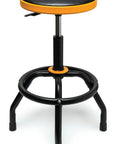 Adjustable Height Swivel Shop Stool With 360 Degree Rotation, 26 to 31 Inch Height, padded solvent resistant seat shown