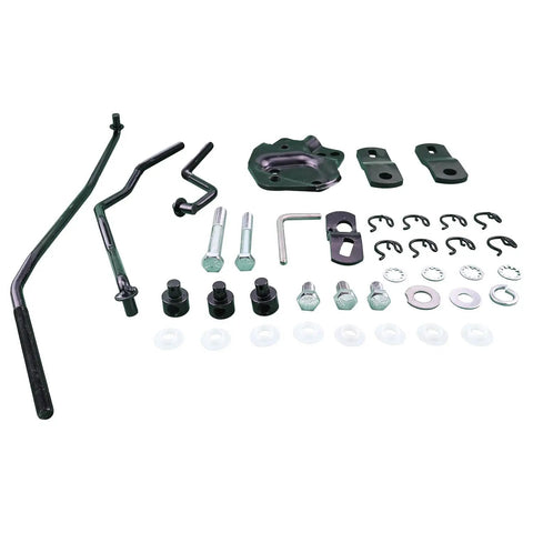 4 Speed Shifter Linkage Kit 3733163 Fits Buick Olds Chevy Impala Skylark Cutlass GTO Lemans Chevelle El Camino 1955 1968 Gearhead Approved GM Muscle Car Upgrade Today., black steel linkage rods and hardware laid out