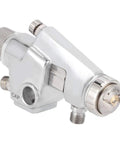 Top Shelf Pneumatic Paint Sprayer For Flawless Cabinet And Home DIY Jobs Slick Zinc Alloy Design Adjustable Spray Head close-up view of spray nozzle.
