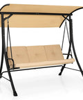 3-Seat Outdoor Porch Swing With Adjustable Canopy And Weatherproof Cover, Thick Cushions And Padded Armrests On A Sturdy Metal Frame