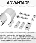 2.5 Inch Exhaust Clamp Set, Polished T304 Stainless Steel with zinc-plated bolts and nuts, highlighting corrosion resistance