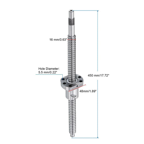 Beefy SFU1605 Ball Screw Kit For CNC Machines With 450mm Length 16mm Diameter 5mm Lead Anti Backlash Nut shown in detail.