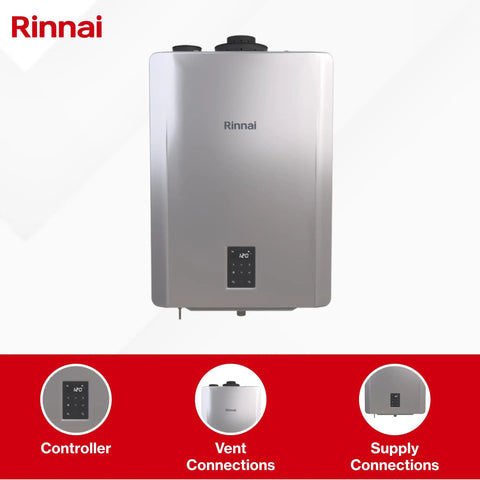 Built Like A Tank 150K BTU Condensing Natural Gas Combo Boiler And Tankless Water Heater front view with control panel and connections.