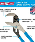 12 Inch Tongue And Groove Pliers With Straight Jaw For Boss Grip Laser Heat Treated Teeth And Undercut No Slip Design