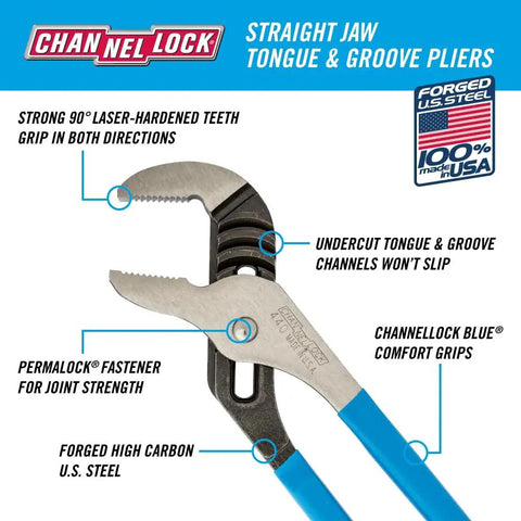 12 Inch Tongue And Groove Pliers With Straight Jaw For Boss Grip Laser Heat Treated Teeth And Undercut No Slip Design