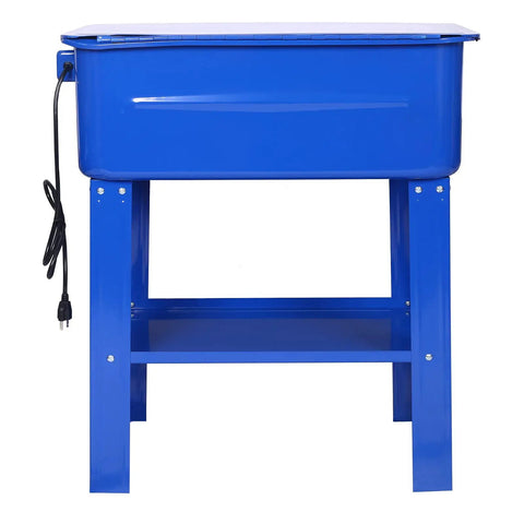 Heavy Duty 20 Gallon Parts Washer With 110V Electric Pump and Flexible Gooseneck Spray Wand, blue metal tub with stand.