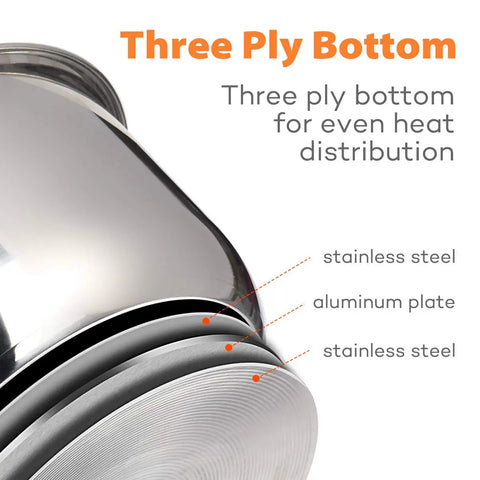 Close-up of three-ply bottom design on Stainless Steel Inner Pot Replacement Insert For Ninja Foodi 6.5 Quart, showing layers.