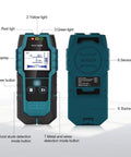 Heavy Duty Stud Finder Wall Scanner With Hd Lcd Display And Auto Calibration For Pinpointing Wood Studs Metal Nails Ac Wires And Pipes, showing front and back with buttons and display.