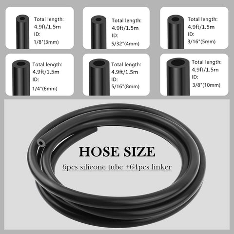 Six Size Silicone Vacuum Hose Kit With 4.9Ft Length And 64 Vacuum Line Connectors for Automotive Use heat resistant tubing