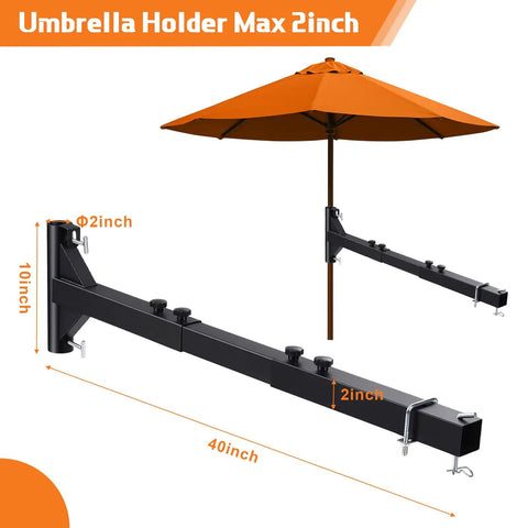 Heavy Duty Hitch Mount Umbrella Holder With Adjustable Length Fits 1 To 2 Inch Poles Mount Umbrellas For Big Patios Tailgating Camping And Outdoor Gatherings