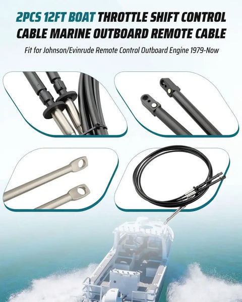 Heavy Duty 12Ft Boat Throttle And Shift Remote Control Cable For Outboard Motors 1979 To Present in packaging
