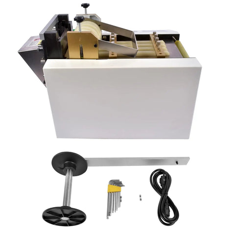 Auto Heat Shrink Tube Cutter For 110V Cables And Pipes, Fast Clean Cold Cut Machine with accessories shown
