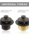 Universal Lift And Turn Tub Drain Kit With Overflow Faceplate in Oil Rubbed Bronze Finish, showing two drain sizes.