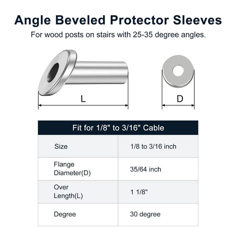 Diagram of 40 Pack Angle Beveled Protector Sleeves For Stair Cable Railing 25 30 35 Degree 1 Eighth To 3 Sixteenth Inch Fit