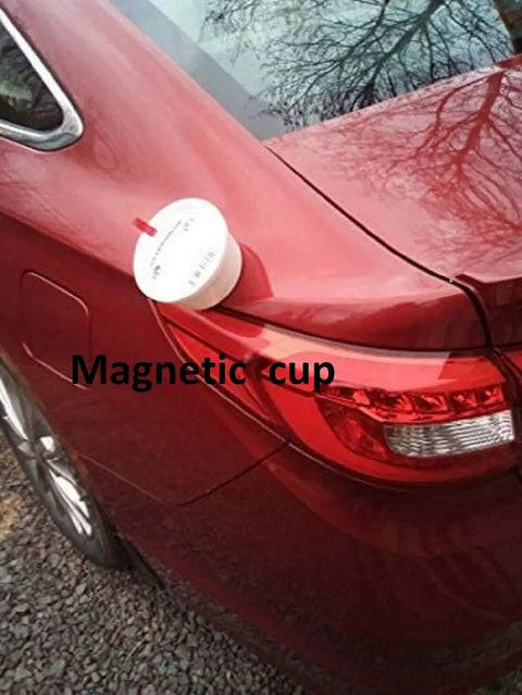 White Dry Powder Guide Coat Kit for Automotive Body Prep displayed on red car trunk with magnetic cup attachment for convenience.