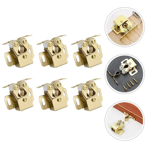 Six Pack Metal Ball Catch Cabinet Latches with Spring Double Roller Catchers, Gold Finish, for Doors