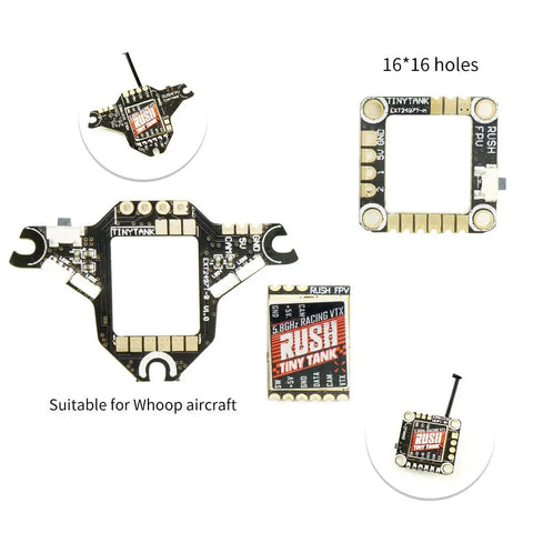 Smallest Tank Series FPV Video Transmitter with Rush Lock On Technology layout and components for Whoop aircraft