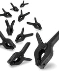 Heavy Duty 4.5 Inch Nylon Spring Clamps 10 Pack for Home Improvement Projects and Photography Studio Setups, black plastic, movable tips.