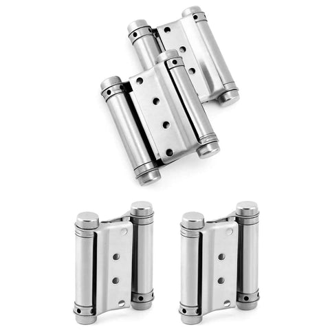 Heavy Duty Cafe Saloon Bar Door Swing Hinges, 8 Pack, 3 Inch Stainless Steel Self Closing Hinges displayed in three pairs on white background.