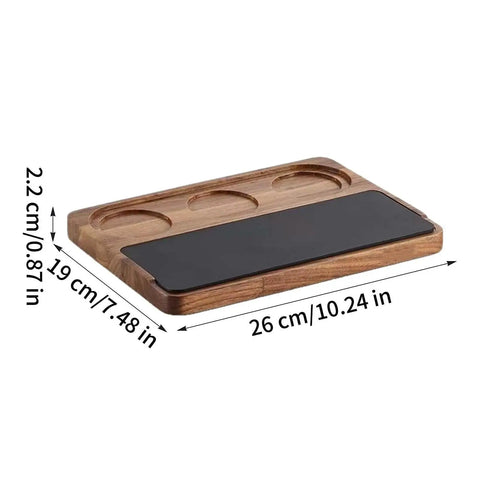 Heavy Duty Wooden Espresso Tamper Station Holder Fits 51mm To 58mm Portafilters with a grippy non-slip base.