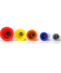 Front view of multicolored wire connectors, featuring Orange P3 Spring Insert Twist Caps Wire Connectors Assortment For Speaker Wire, Home Theater, Auto And Marine Wiring, Durable Thermoplastic Shell, Heat Resistant To 221F, Includes Nuts And Screw Terminals.