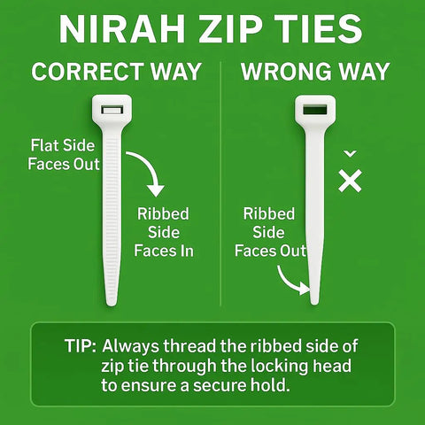 Correct and incorrect use of 4 Inch Clear Zip Ties 18 Lb Tensile Strength UV Resistant Self Locking Nylon Cable Ties 100 Pack