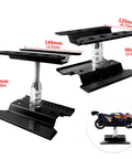 Pro RC Car Work Stand Repair Station with Screws Kit and 17mm Hex Wrench, adjustable height shown with scale measurements